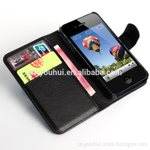 Wholesale Folio Stand Case for iPhone 4 4s PU Leather Flip Cover with Wallet